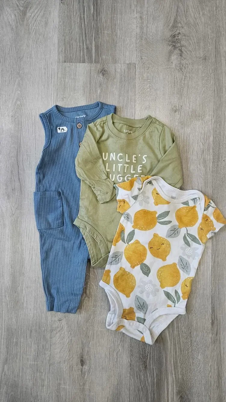 Carter's 3 Month Old Baby Clothes Pack of Three Overalls and Body Suit Bundle
